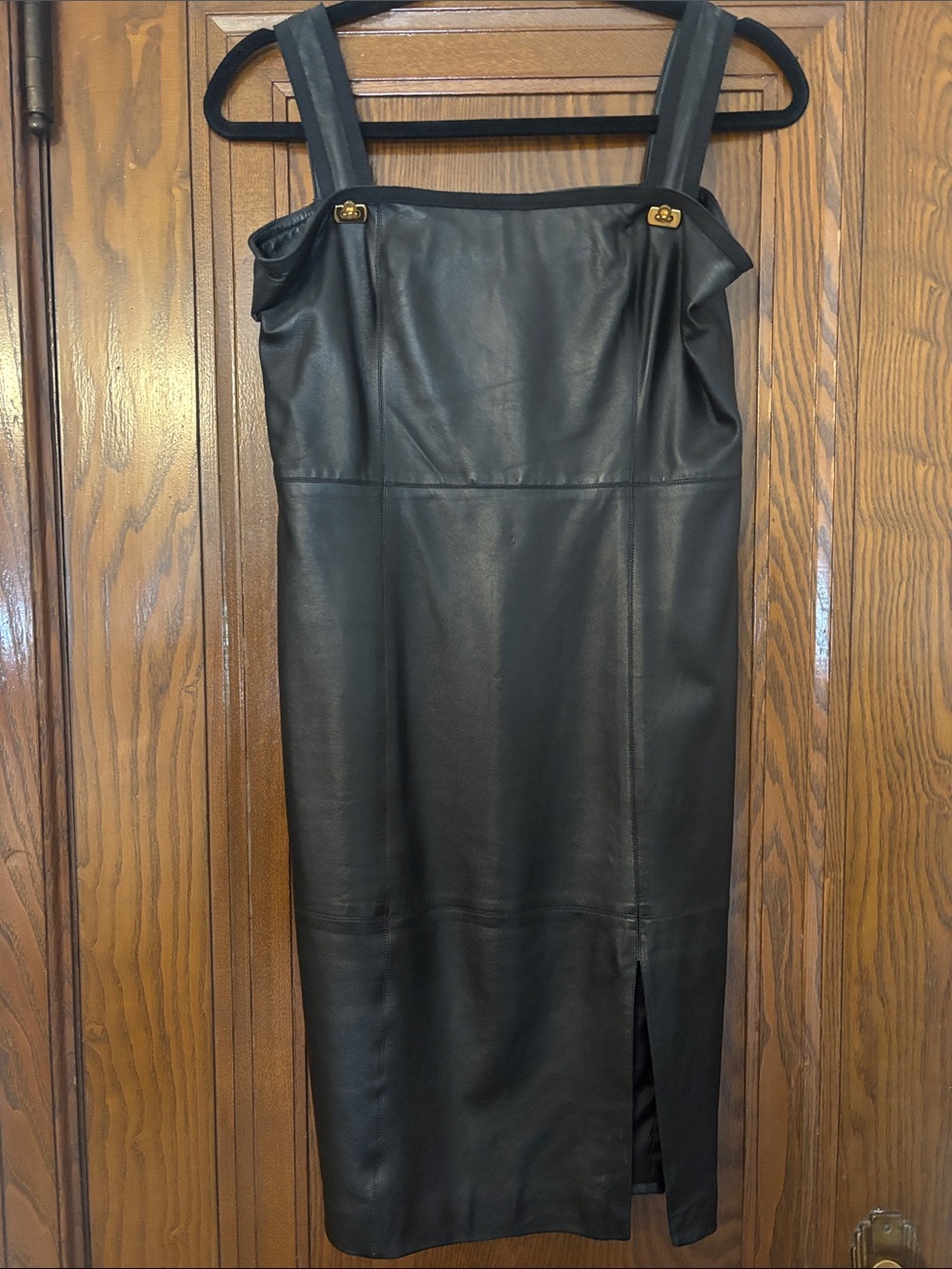 Ferragamo Black Leather Strap knee length dress - Picture 1 of 5